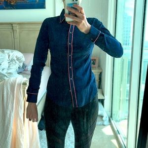 Banana Republic & Milly collection size 4 navy blue collared shirt w/ pink trim